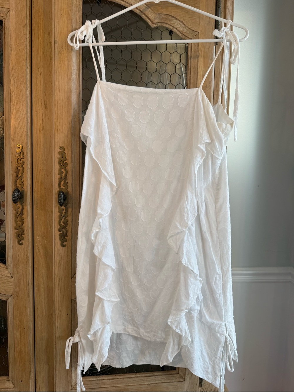 White Textured Tie-Strap Tunic/ Dress